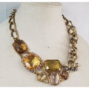 Vintage Talbot Gold Tone Cut Crystal & Resin Statement Necklace